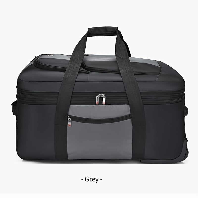 Expandable Large Capacity Travel Bag with Telescopic Handle Durable Polyester Multi-Compartment in Deep Gray Red Black