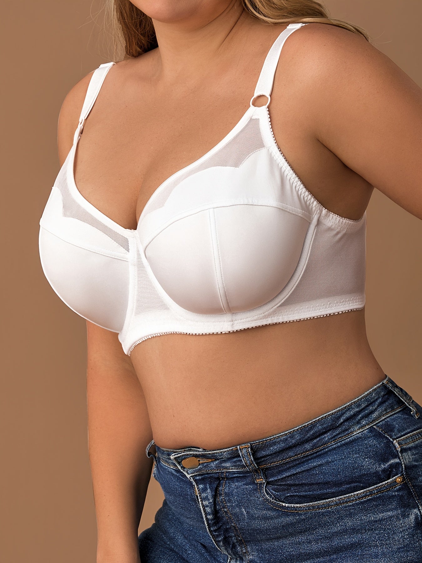 Women's Underwire Bra with Stretch Knit Fabric Mesh Detail No Padding
