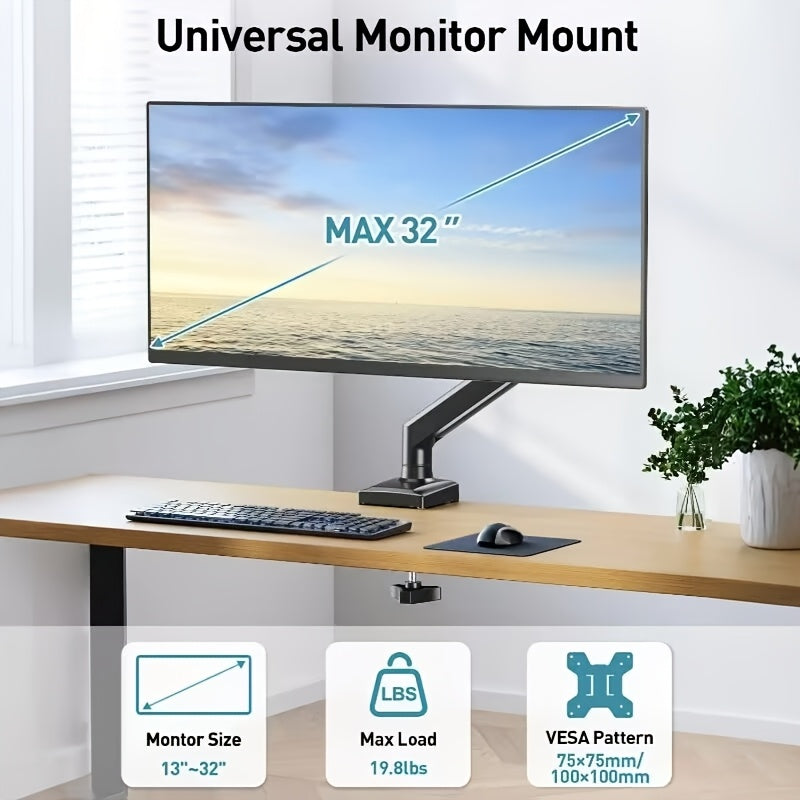 Soporte de montaje para monitor con resorte de gas de aleación de aluminio para pantallas de 33.02-81.28 cm