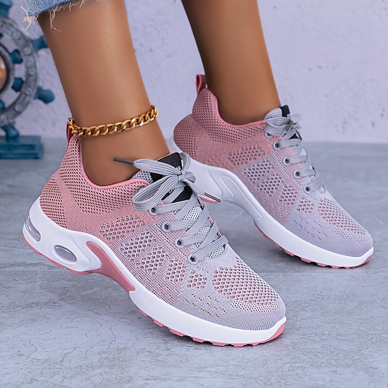 Women's Breathable Color-Blocked Knit Running Shoes for Casual Fitness