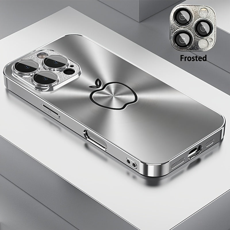 Silver Metal Texture Line Pattern Glass Phone Case with Lens Protection for iPhone