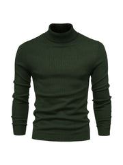 Suéter de cuello alto de viscosa de alta elasticidad para hombre, color sólido, estilo casual de invierno, ajustado