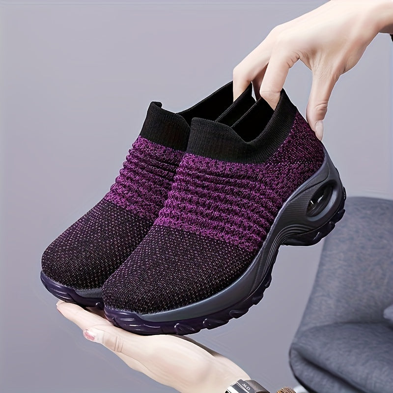 Women's Breathable Knit Slip-On Sneakers Casual Shoes Black