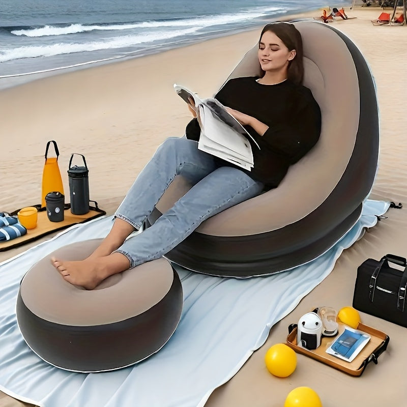 Inflatable Lazy Sofa Chair with Footrest Portable Foldable Outdoor Lounger