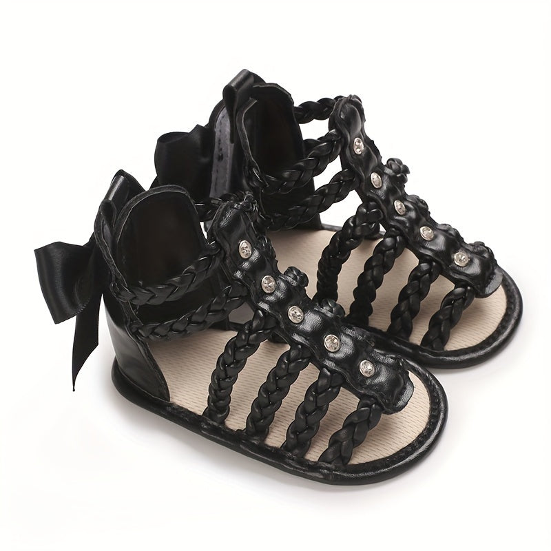 Baby Girl Summer High-Top Sandals with Bow Floral Design Breathable PU Flexible Sole