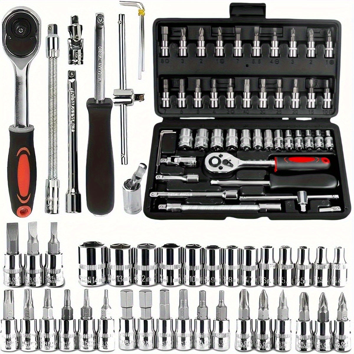 Professional-Grade 46-Piece Socket Wrench Repair Tool Set with Storage Box