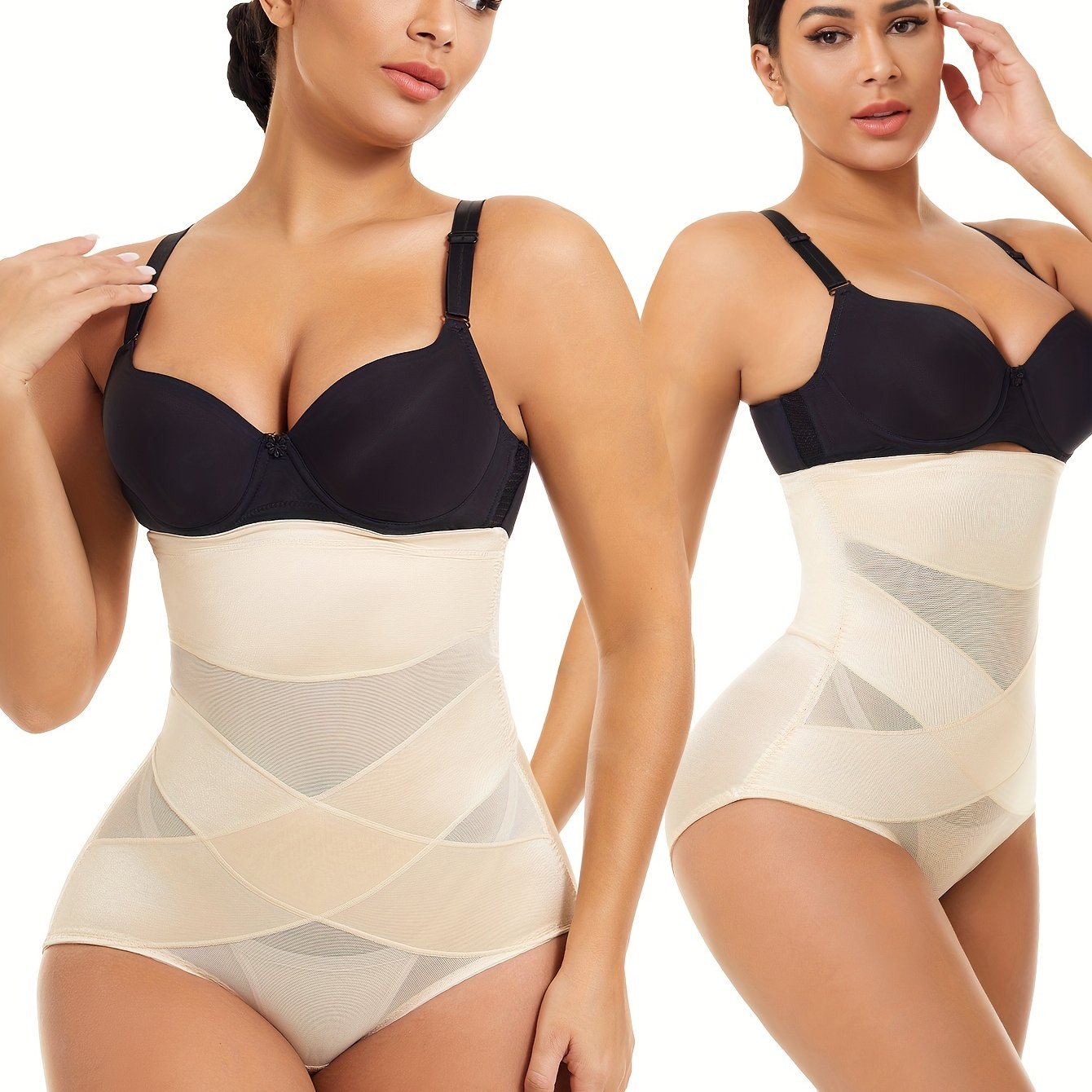 High Waist Shaping Panties Tummy Control Buttock Lifting Solid Color Nylon Spandex