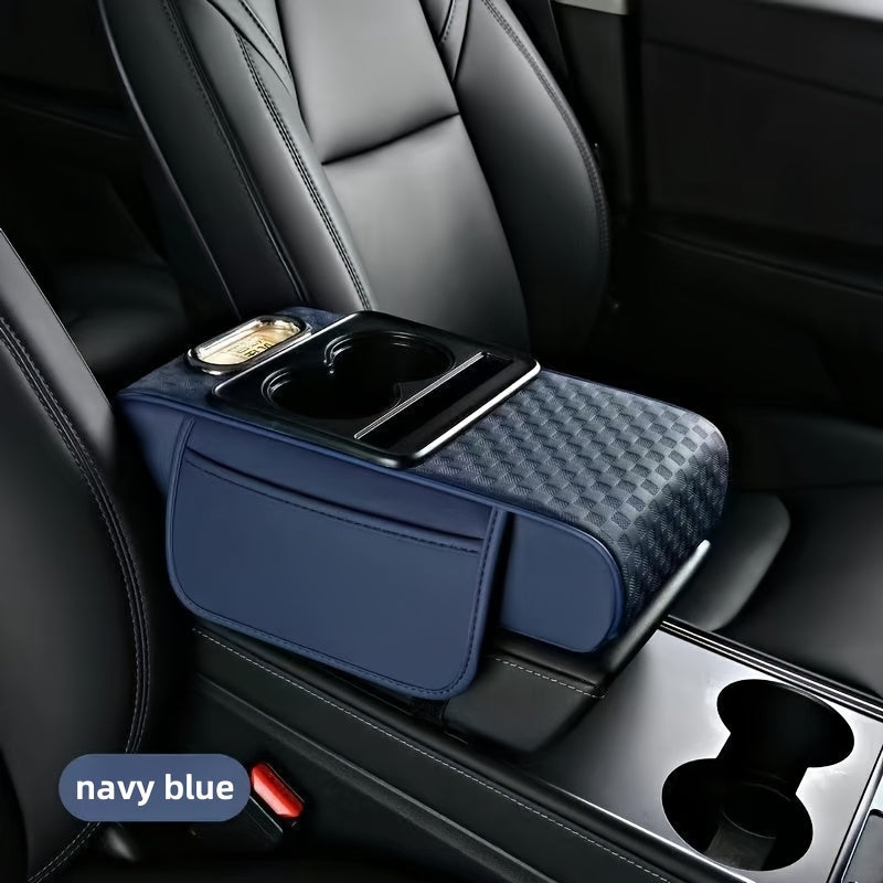 Multi-Color Car Armrest Cushion with Tissue Box and Cup Holder Faux Leather Storage