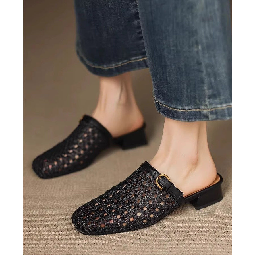 Women's Faux Leather Roman Slip-On Shoes with Chunky Heel and Non-Slip Sole