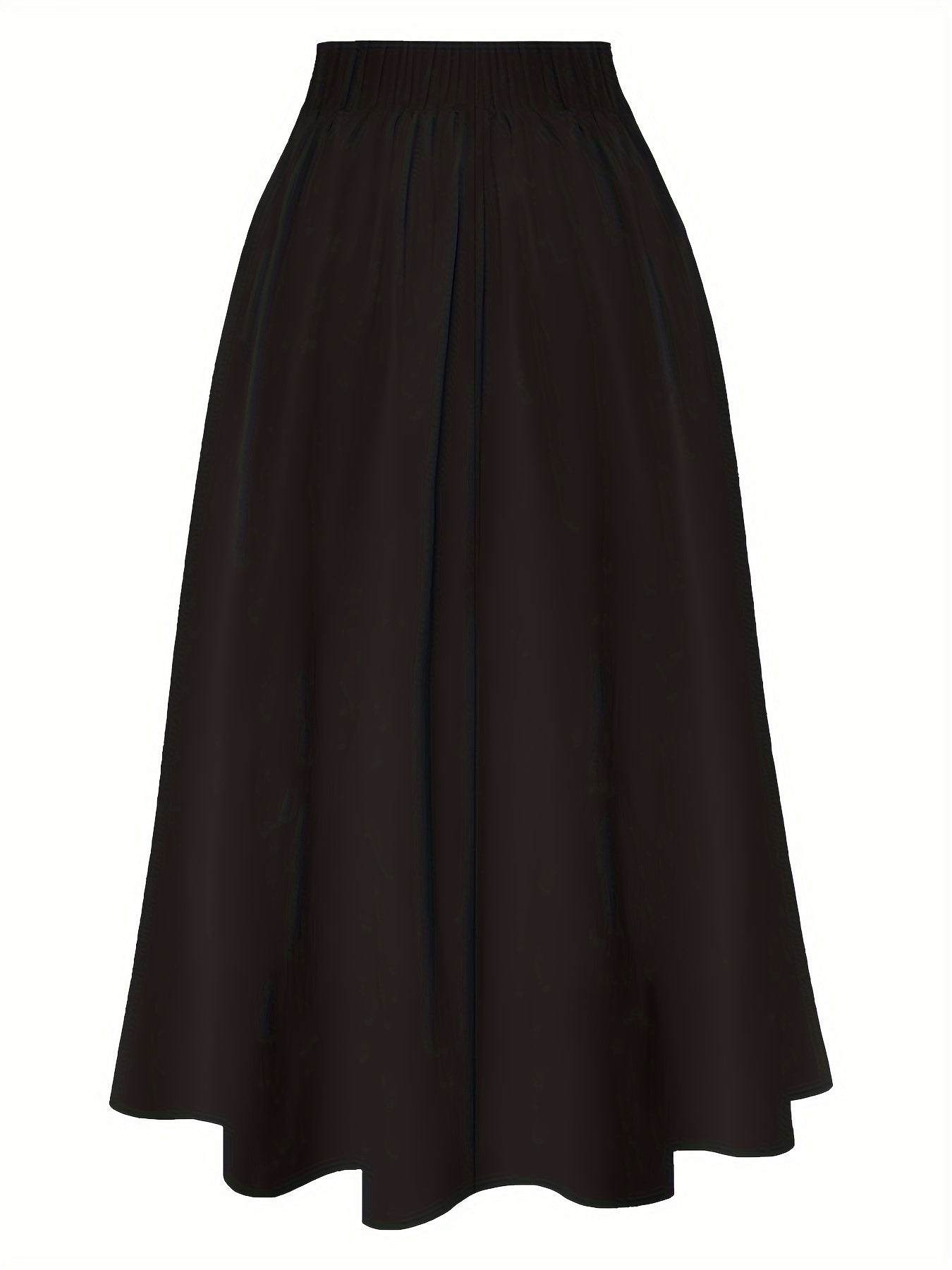 Women's Brown Midi Skirt with Buttons, Ruffled Hem, Elastic Waist