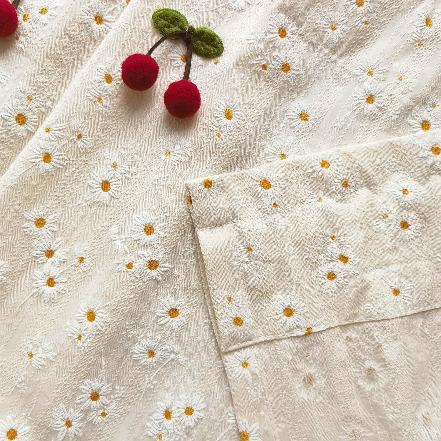 Country Chic Red Daisies and Cherries Curtains with Rod Pocket for Kitchen and Porch