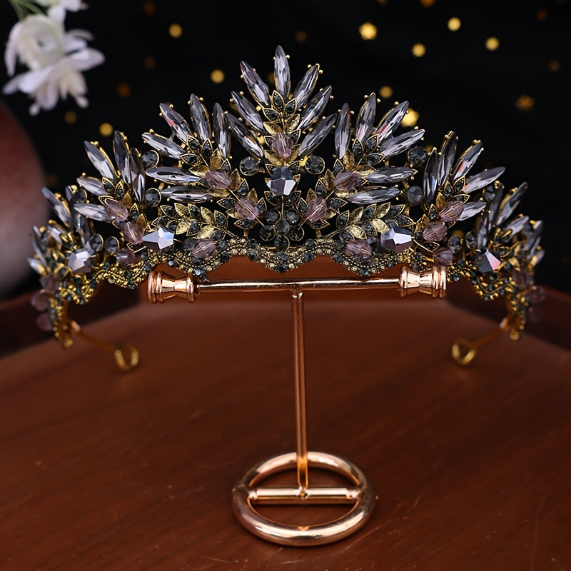 Qizlar uchun Kristal Taxt Bosh kiyimi, oltinli olmos bilan bezatilgan, nafis rasmiy yoki kechki kiyim uchun aksessuar
