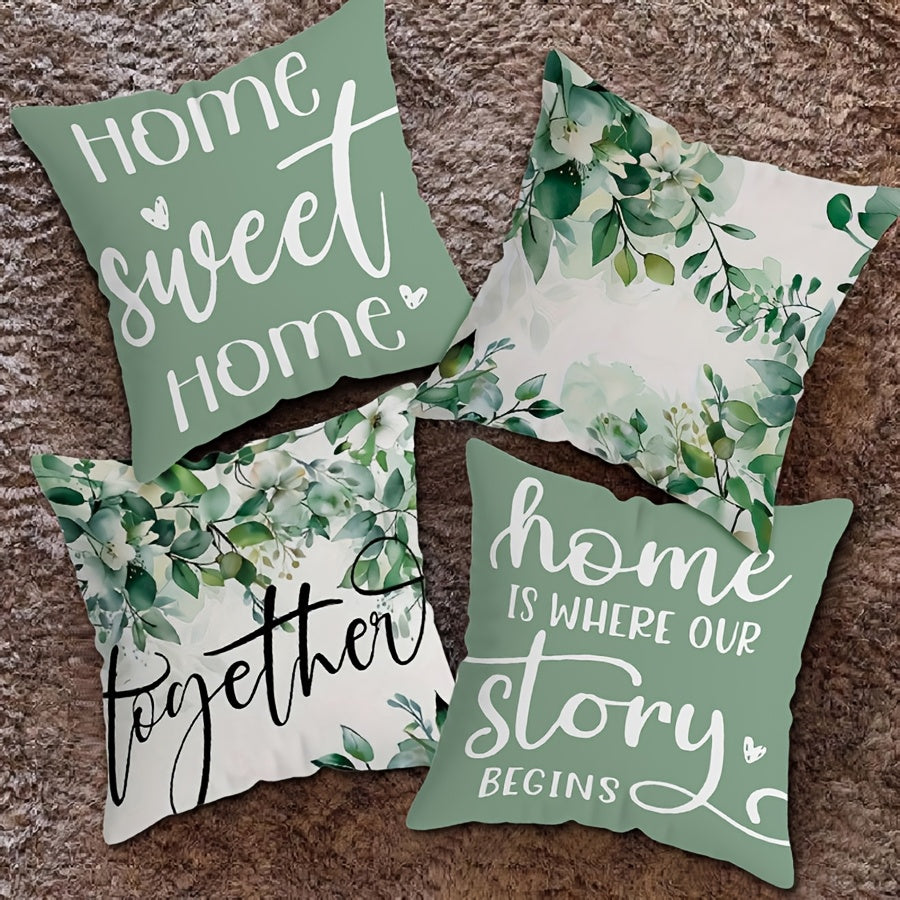 Polyester Throw Pillow Cover with Green and White Leaf Design 45cm x 45cm Machine Washable