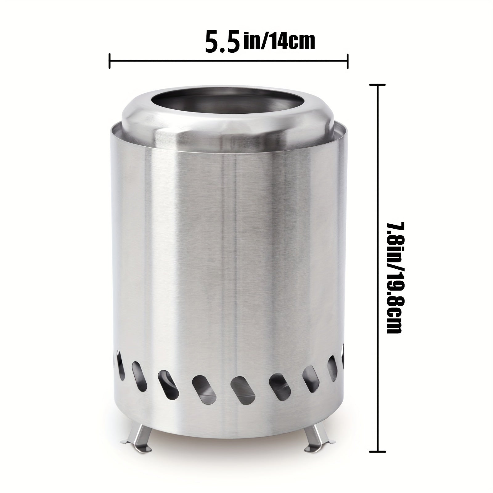 Stol usti olov pit, kichik va portativ, tutunsiz, yog'och yoki pelletlar bilan ishlaydi, zanglamaydigan po'latdan.