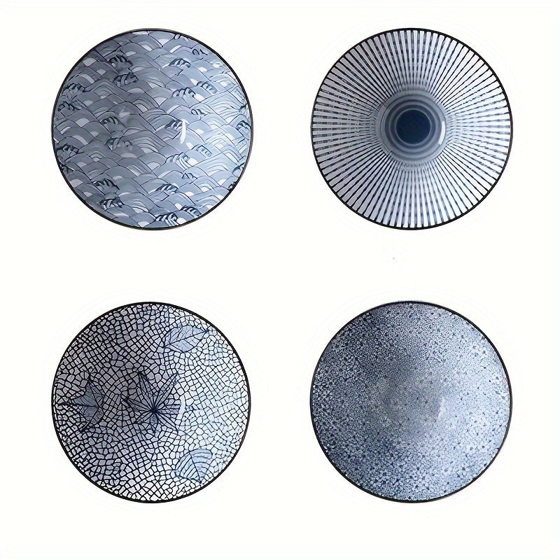 Set of 4 Ceramic Dinnerware Bowls and Plates for Soup Noodles Pasta