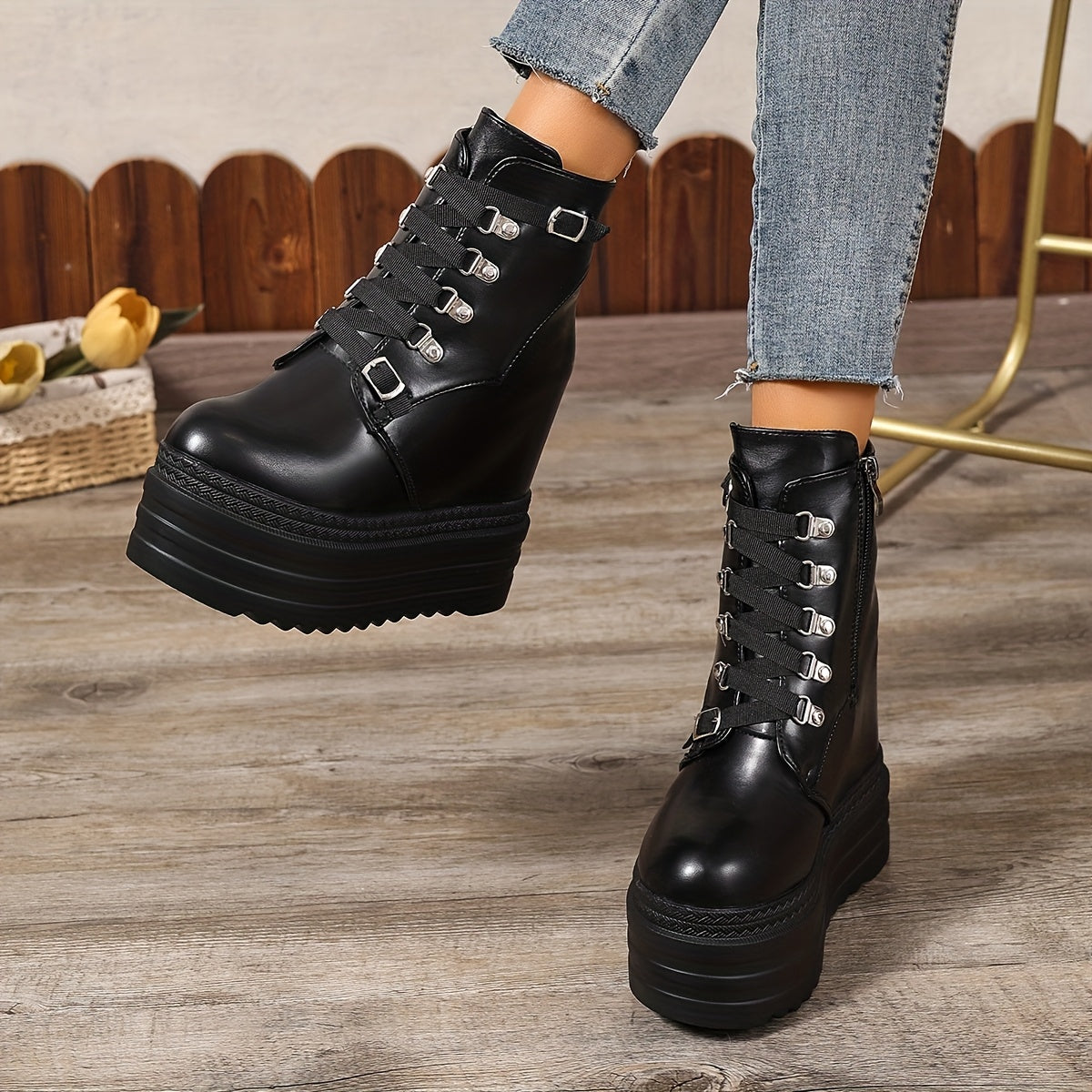 Женские ботинки на массивной платформе с синтетической отделкой, каблуки 14 см, застёжка-молния, комфорт