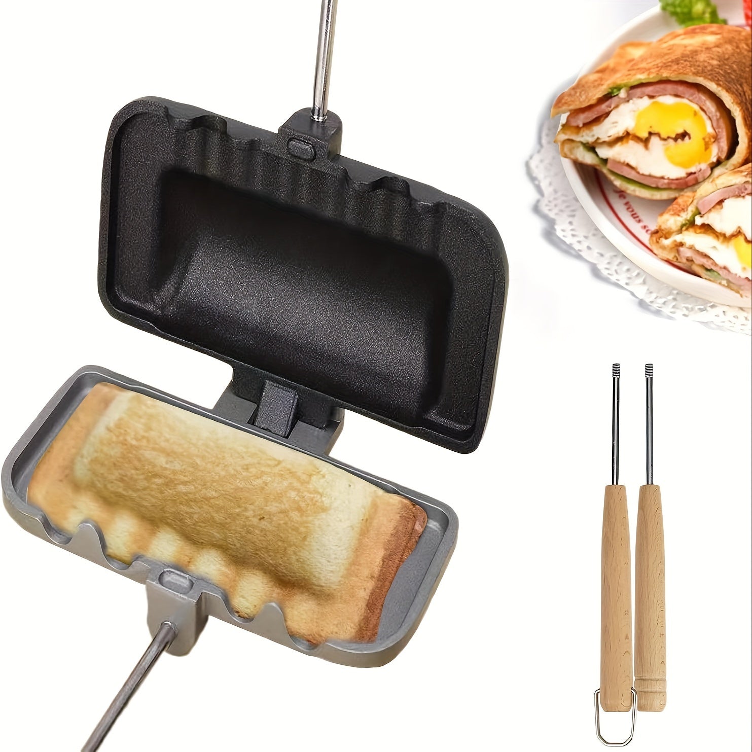 1 dona Deluxe Double-Sided Non-Stick Sandwich Maker - Mukammal non-stik uchun oson chiqarish, nonushta, vafli va burgerlar uchun, joyni tejovchi oshxona qurilmasi, uy oshpazligi uchun muhim pishirish asbobi, alyuminiy