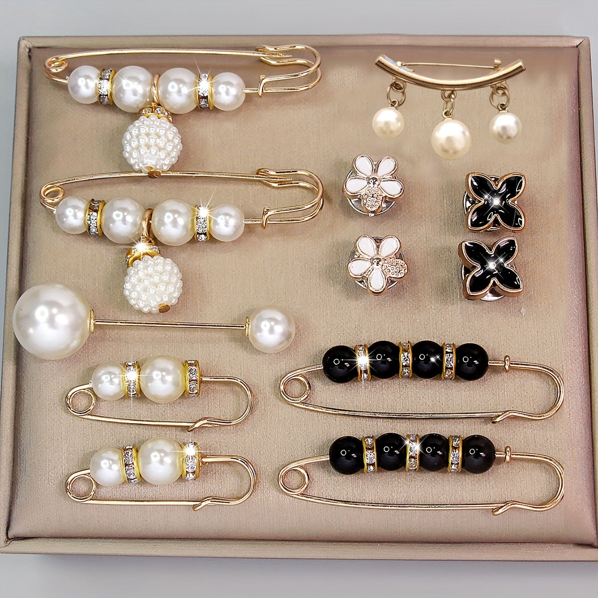 Set of 12 Faux Pearl Waist Pins Safety Pins for Sweaters Cardigans and Skirts