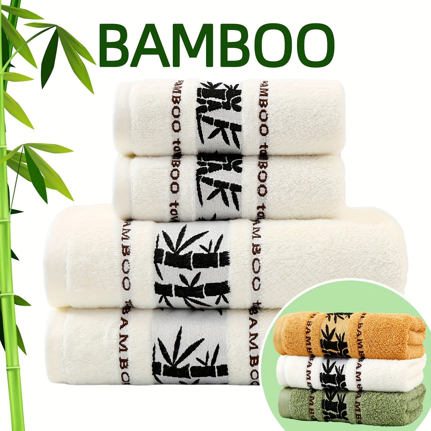 Self Flying Bamboo Fiber 4-Piece Towel Set Includes 2 Hand Towels and 2 Bath Towels Absorbent Quick-Drying Soft Skin-Friendly