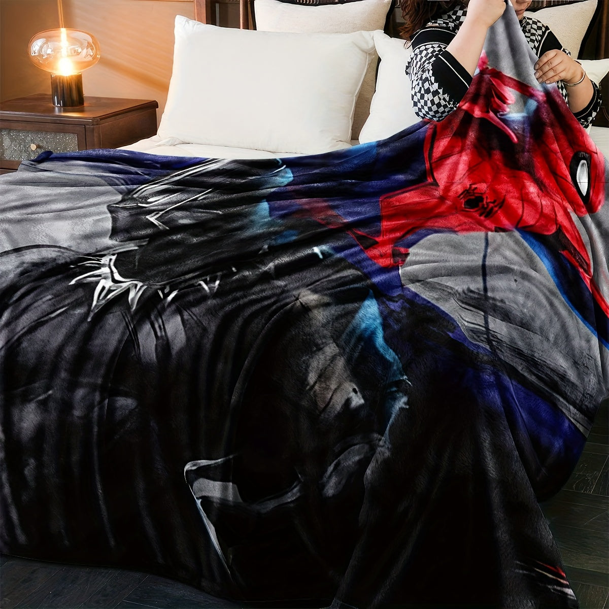 Superhero Themed Blanket for Kids and Adults Red Black Gray Interwoven Soft Cozy Gift