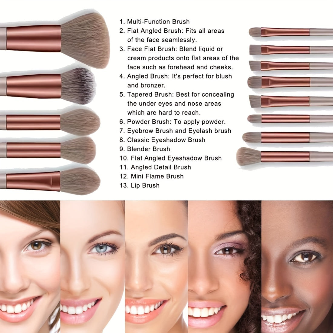 Makeup Brush Set Hypoallergenic Nylon Synthetic for All Skin Types