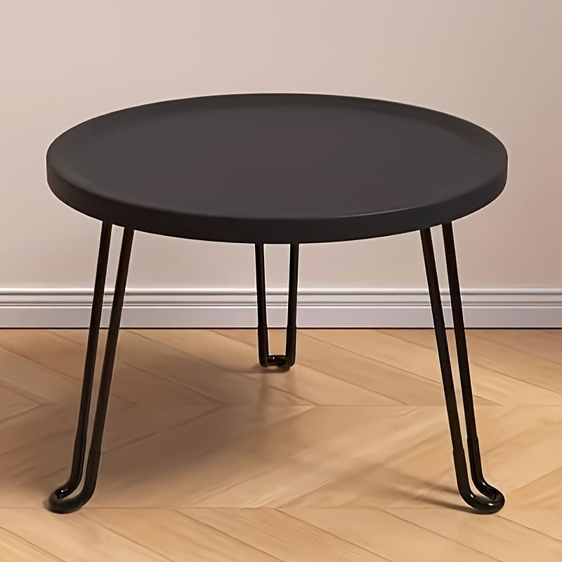 Small Round Folding Coffee Table with Tray Surface and Three Legs for Living Room or Bedroom