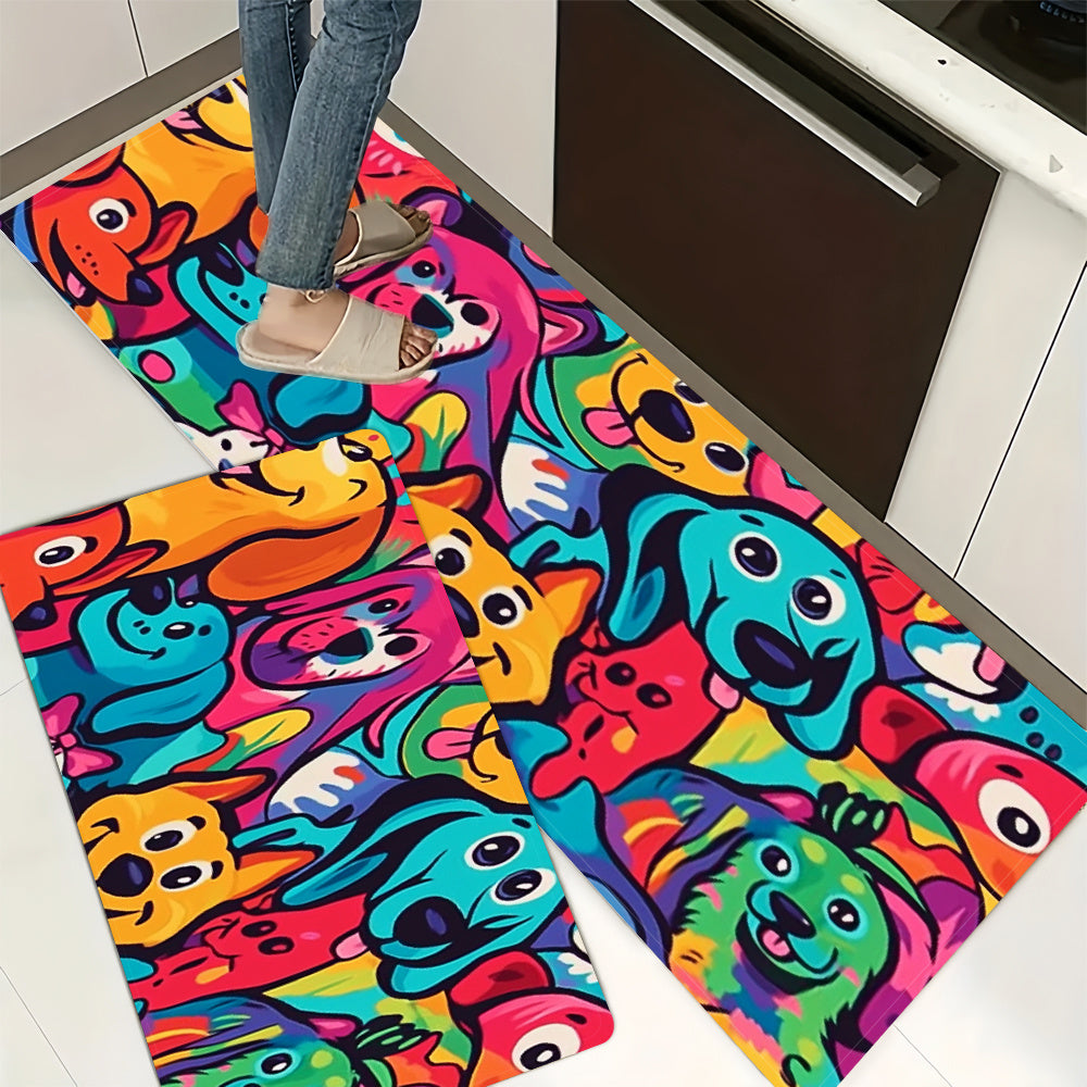 Colorful Dog Doormat Non-Slip Machine Washable for Kitchen Bathroom Bedroom Office