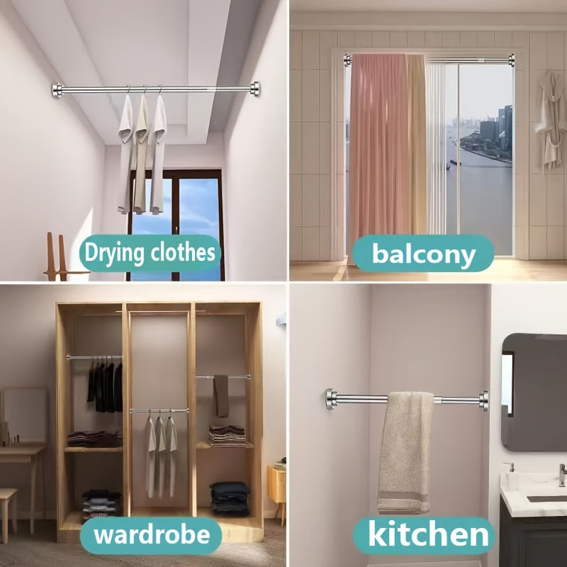 Adjustable Stainless Steel Clothes Rod No-Drill Installation for Balconies and Wardrobes