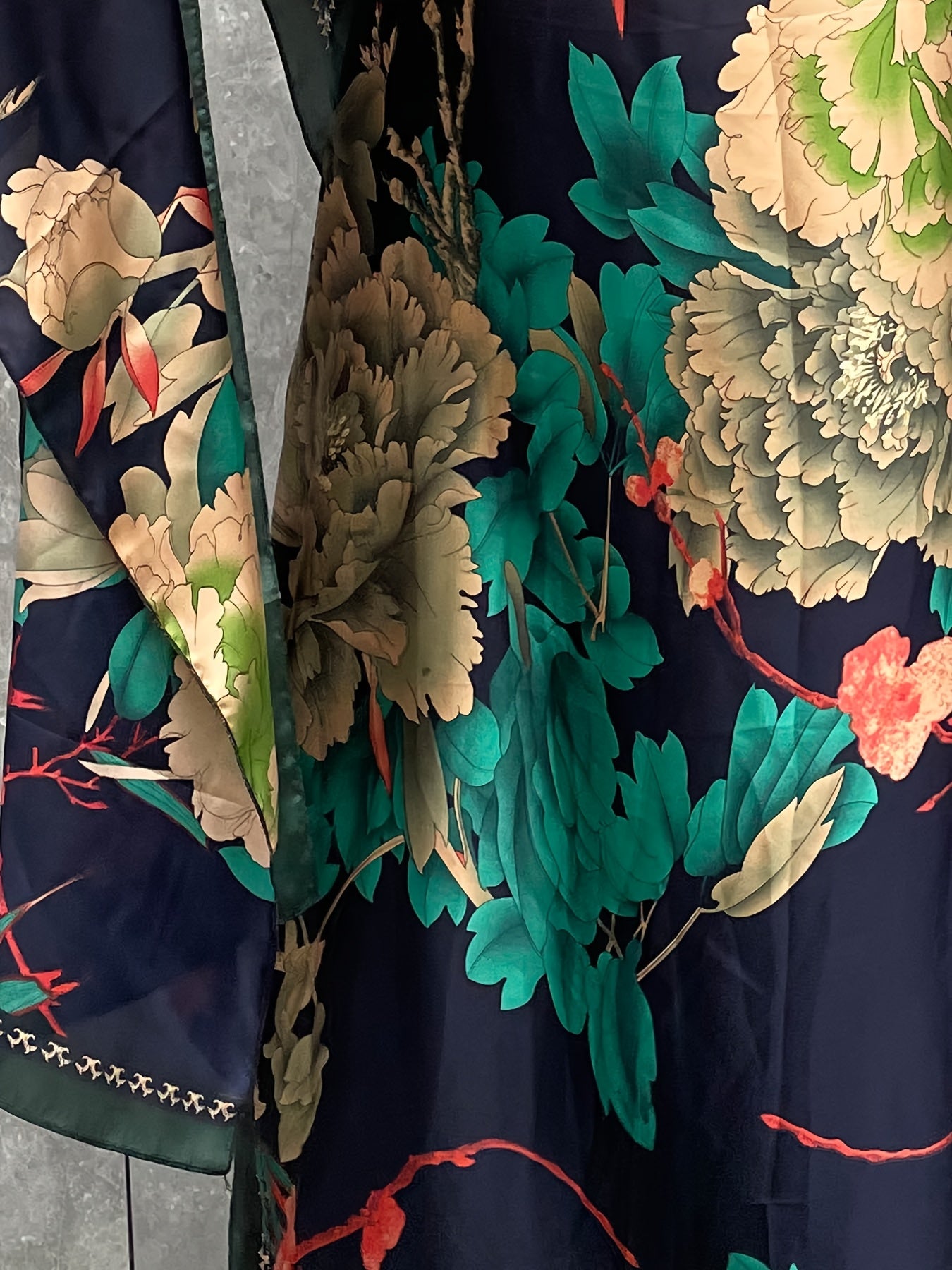 Plus Size Floral Print Maxi Kaftan Dress Short Sleeve Summer Beach Coverup