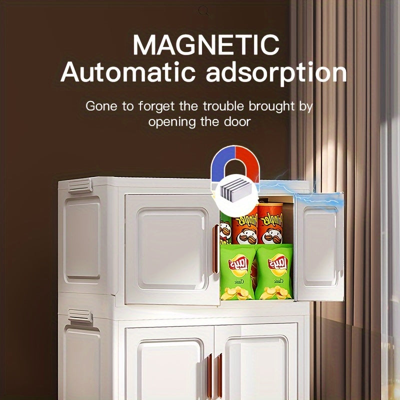 Складной органайзер для хранения PP с колесами, двойными дверцами и многоуровневыми полками