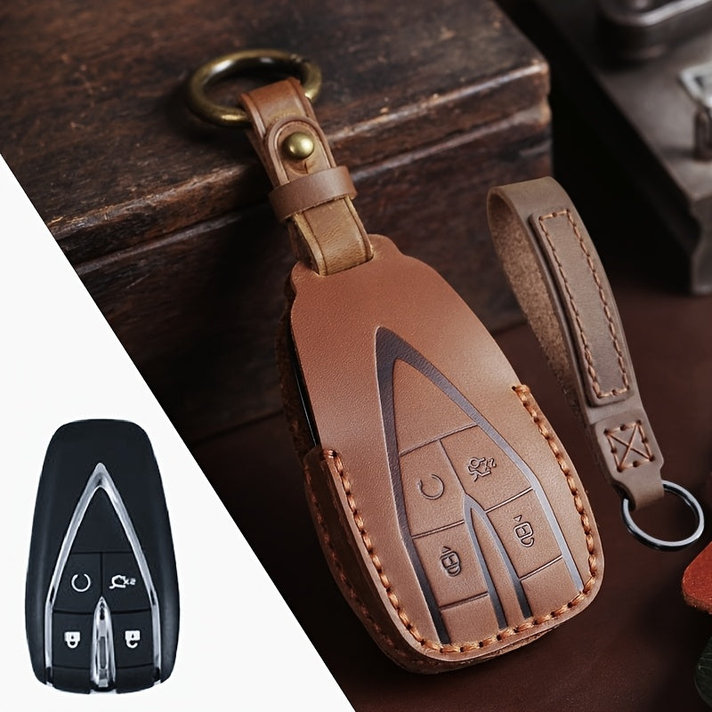 Universal PU Leather Key Fob Cover for SUV Remote with Secure Chain