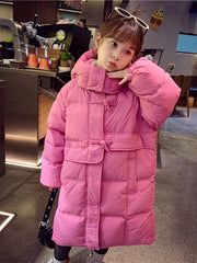 Girls Winter Coat 2024 Knee-Length Puffer Hooded Waterproof Casual Loose Fit