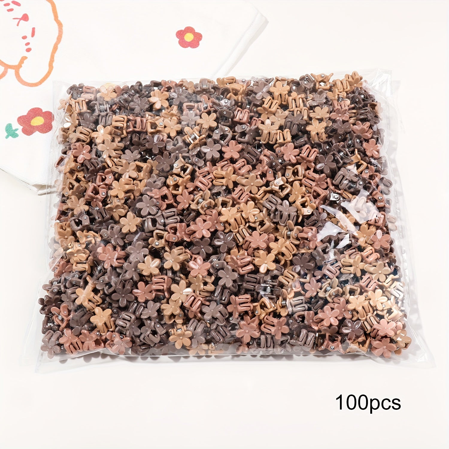 100 dona gul va kapalak soch kliplari to'plami, ayollar va o'smirlar uchun, plastmassa, bir rangli