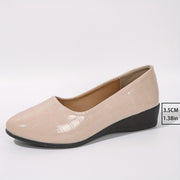 Women's Beige Crocodile-Embossed Wedge Heels Slip-On Comfort Shoes