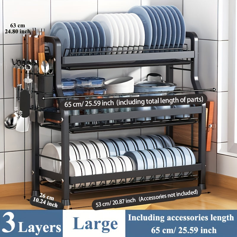 Kitchen Dish Drying Rack with Cutlery Holder, Space Saving 2 or 3 Layer Organizer