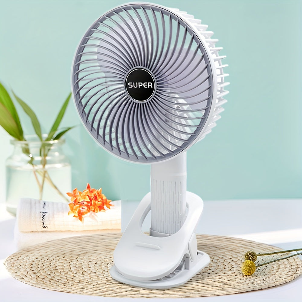 Mini Desk Fan with Adjustable Angle, USB Rechargeable, 3-Speed, Clip-On, Portable