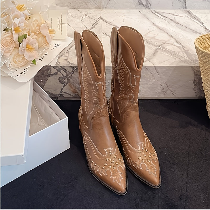 Ayollar uchun G‘arbiy Qushqorli Oyoq kiyimlari, Oson kiyiladigan, Jigarrang, O‘rtacha tagli, Tishlamaydigan, Guma taglik