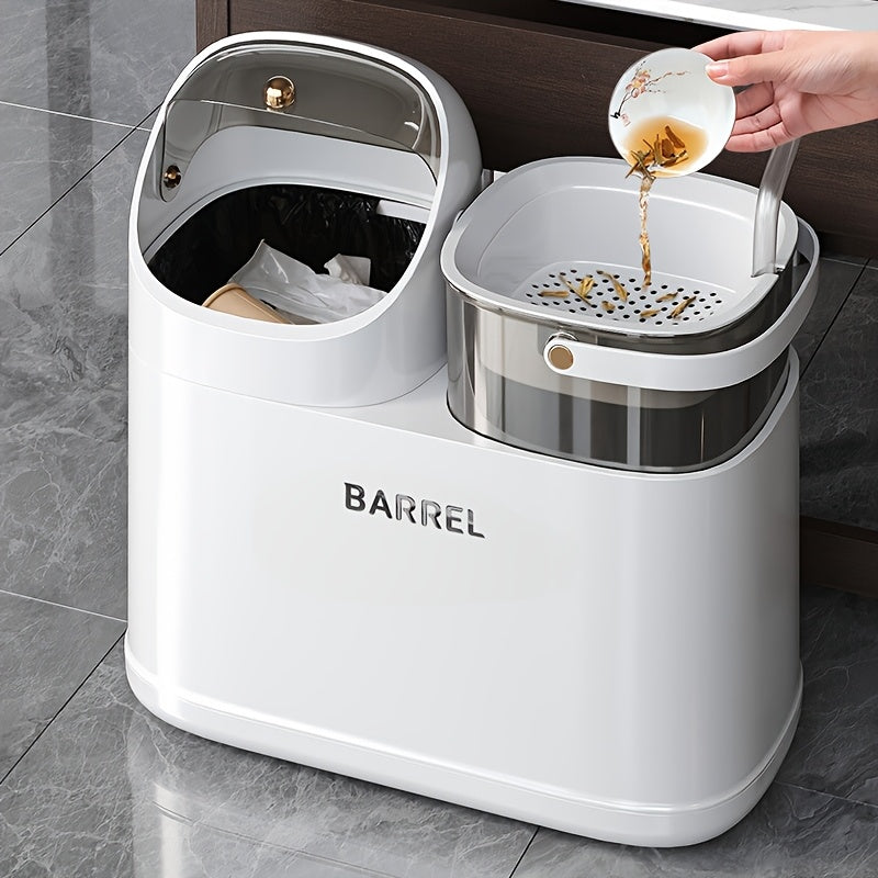 Katta ikki funktsiyali plastik choy damlash chiqindilarini ajratish uchun mo'ljallangan, yashil/quruq ajratish bilan, yashash xonasi, yotoqxona, ochiq joylar, patio va oshxonada foydalanish uchun mukammal. Har qanday ofis choy stoli uchun zaruriy buyum.