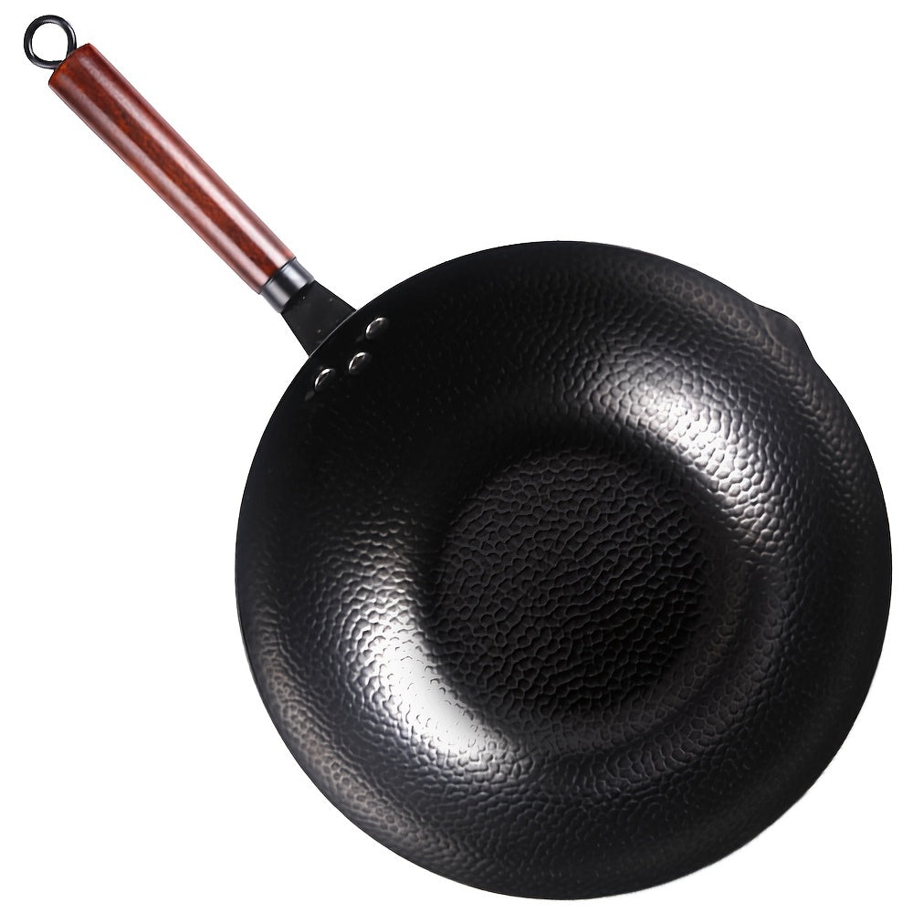Чугунная вок-сковорода 32 см в традиционном китайском стиле с молотковым покрытием, подходит для индукционных, газовых, электрических и керамических плит