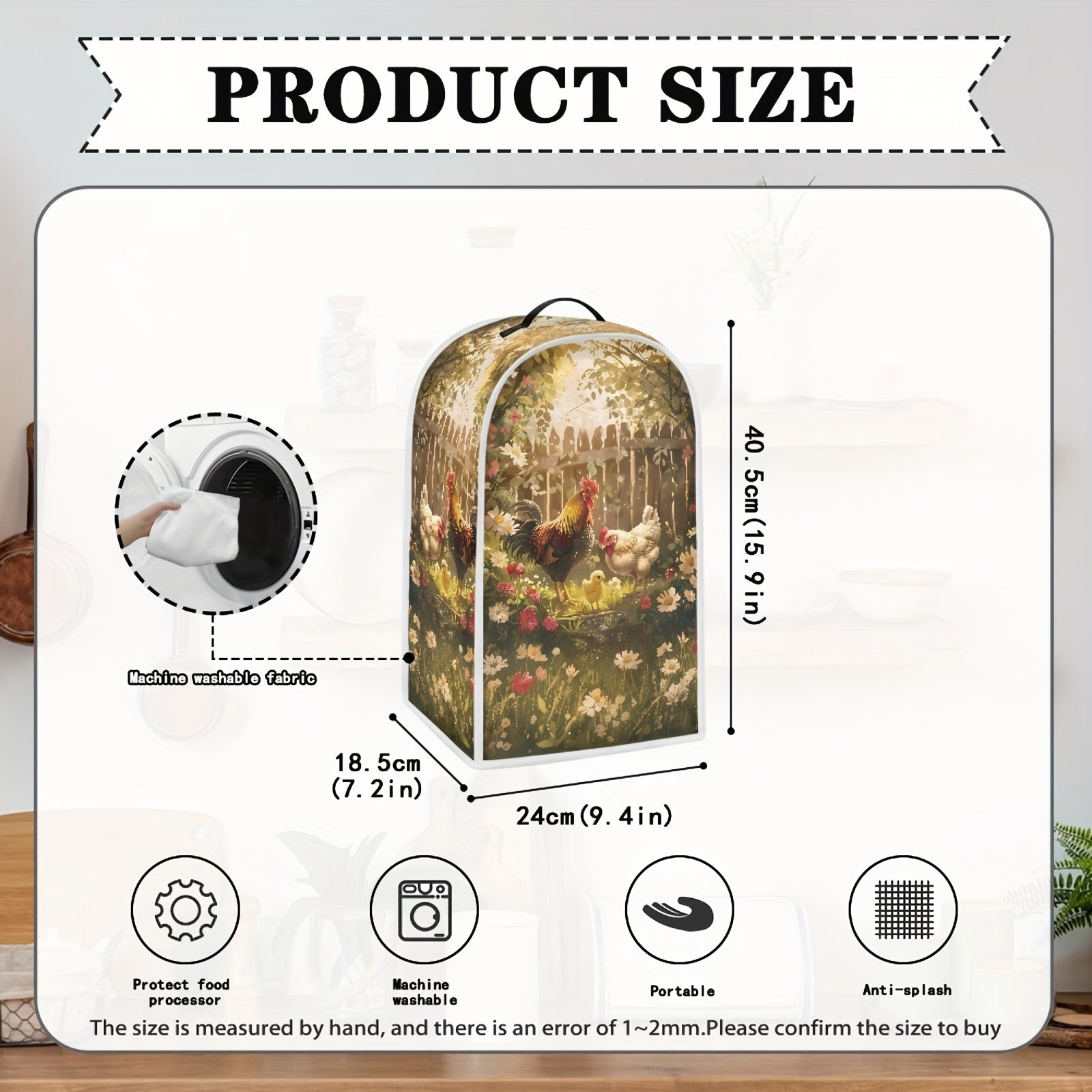 Foldable Kitchen Appliance Cover with Top Handle Daisy Rooster Pattern Small Food Processor Protector
