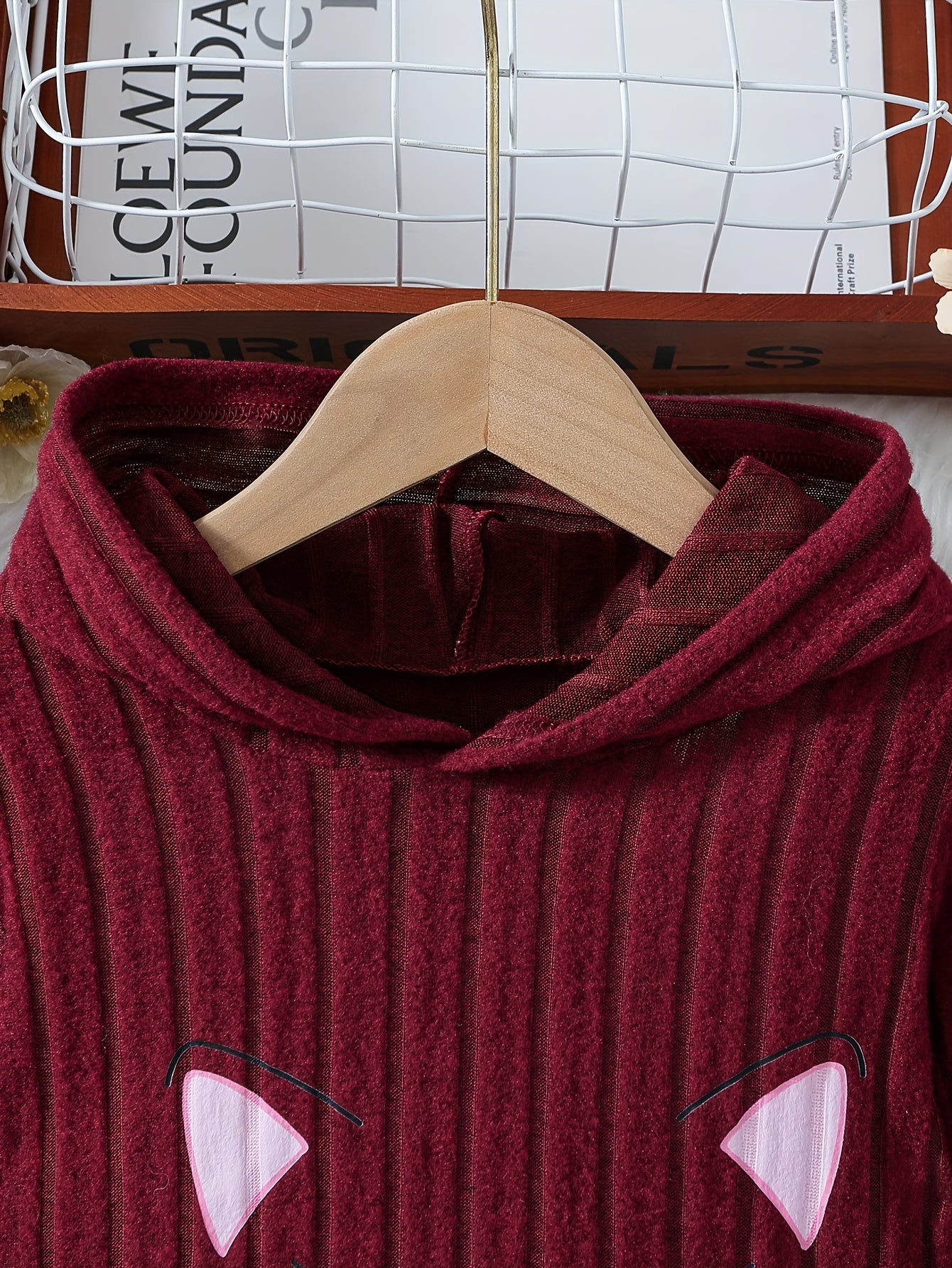 Девочкиный комплект из полиэстера для всех сезонов: худи и штаны с дизайном лица кота