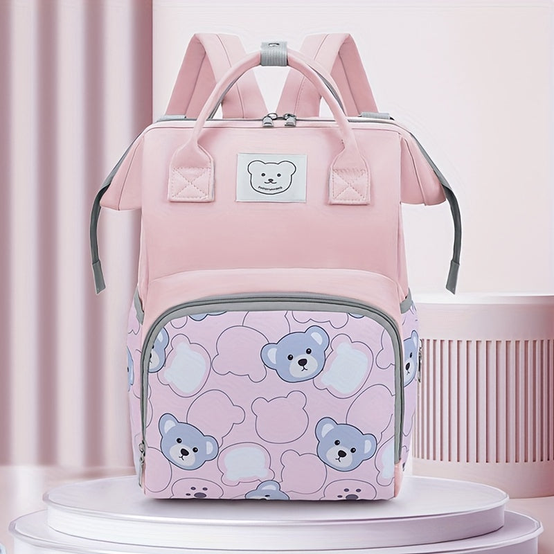 Lightweight Waterproof Baby Backpack with Bear Motif for Moms on the Go