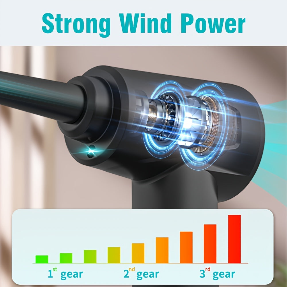 Rechargeable Cordless Air Duster and Vacuum Cleaner Multi Nozzles Black