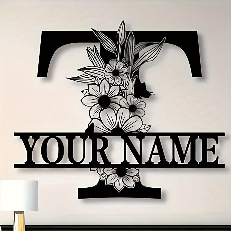 Personalized Metal Family Name Sign with Floral Design for Home Decor