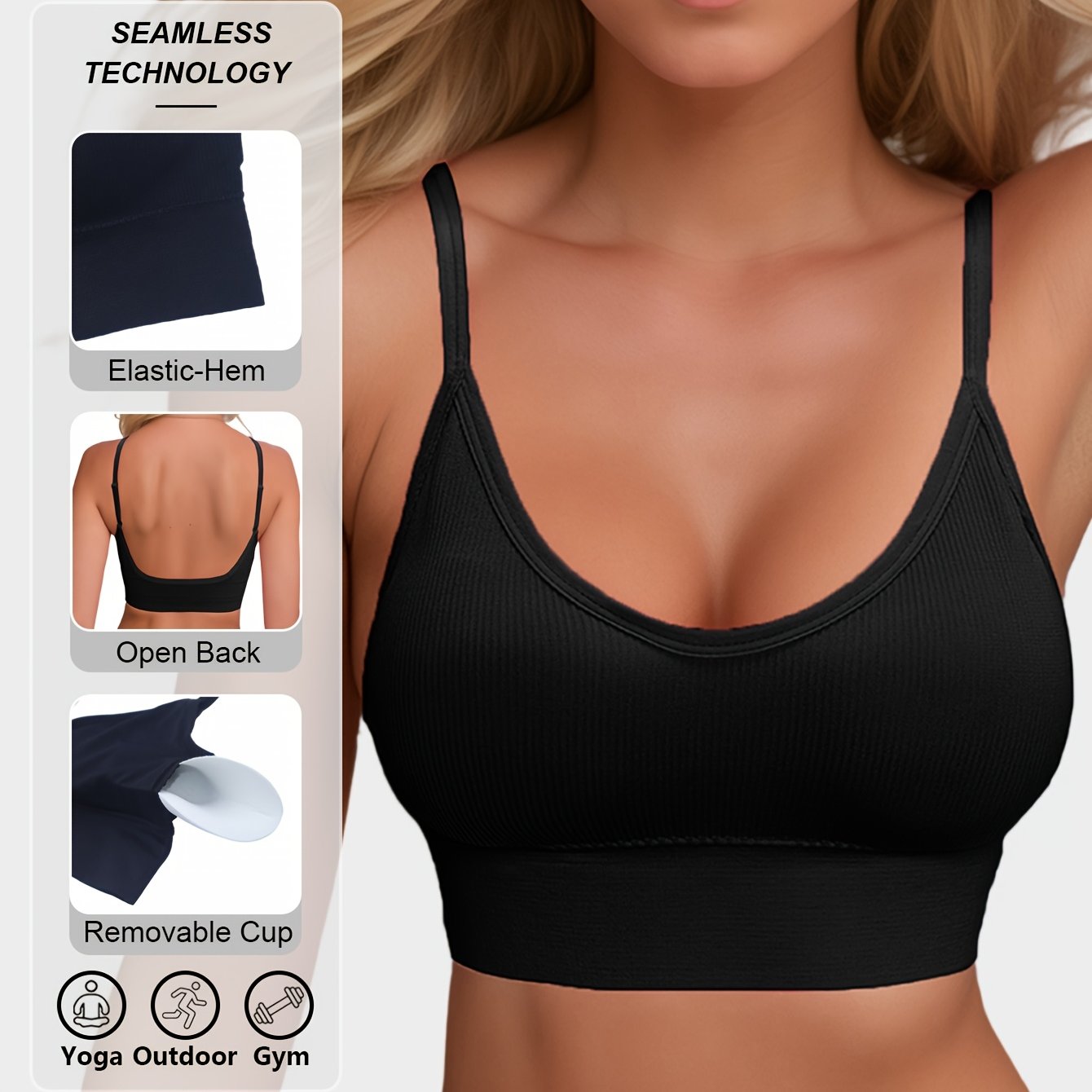 Women’s Ribbed Halter Backless Sports Bra for Yoga and Workout