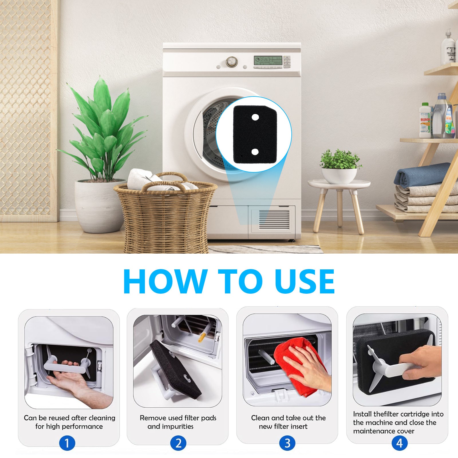 Filtro de pelusa de espuma para secadora de bomba de calor 207x157x30mm Pelusa gruesa y fina