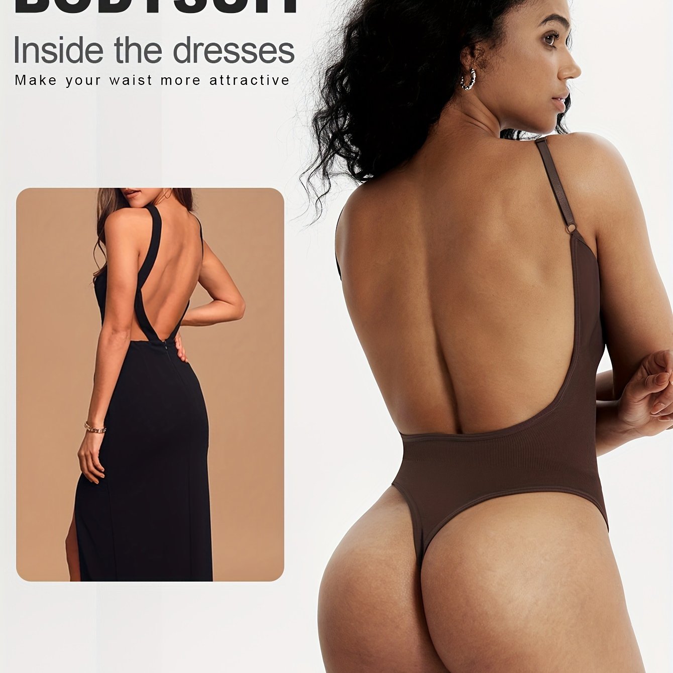 Women's Body Shaping Bodysuit Tummy Control Thong Seamless Solid Color Shapewear