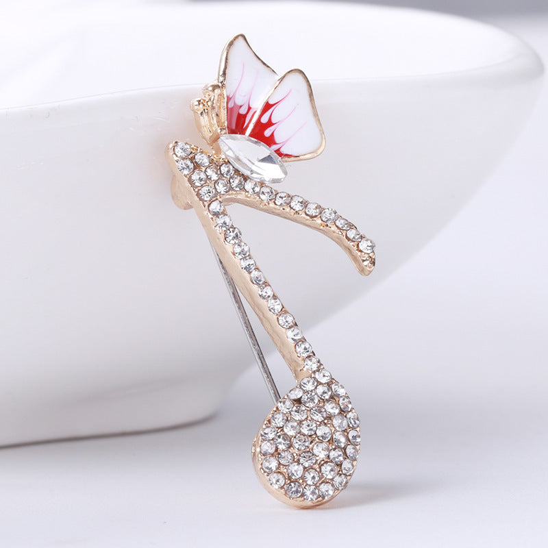 Elegant Rhinestone Music Note Butterfly Brooch for Women and Men