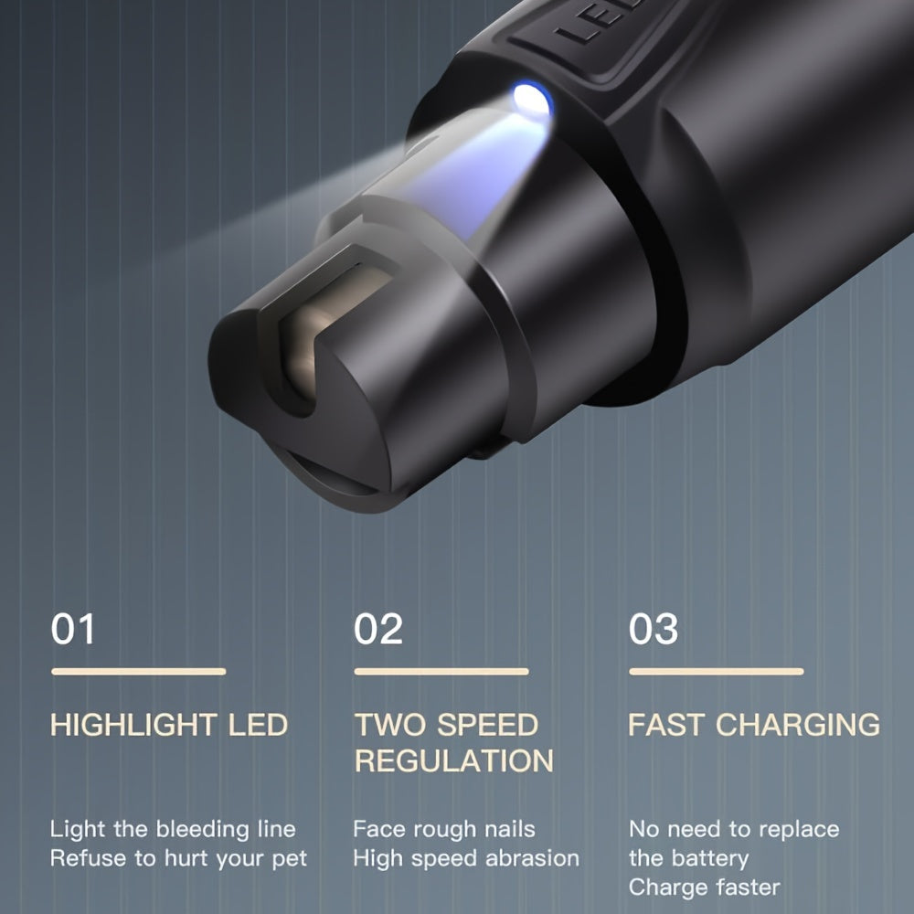 Quiet Pet Nail Grinder for Dogs and Cats with LED Light Rechargeable 2 Speeds