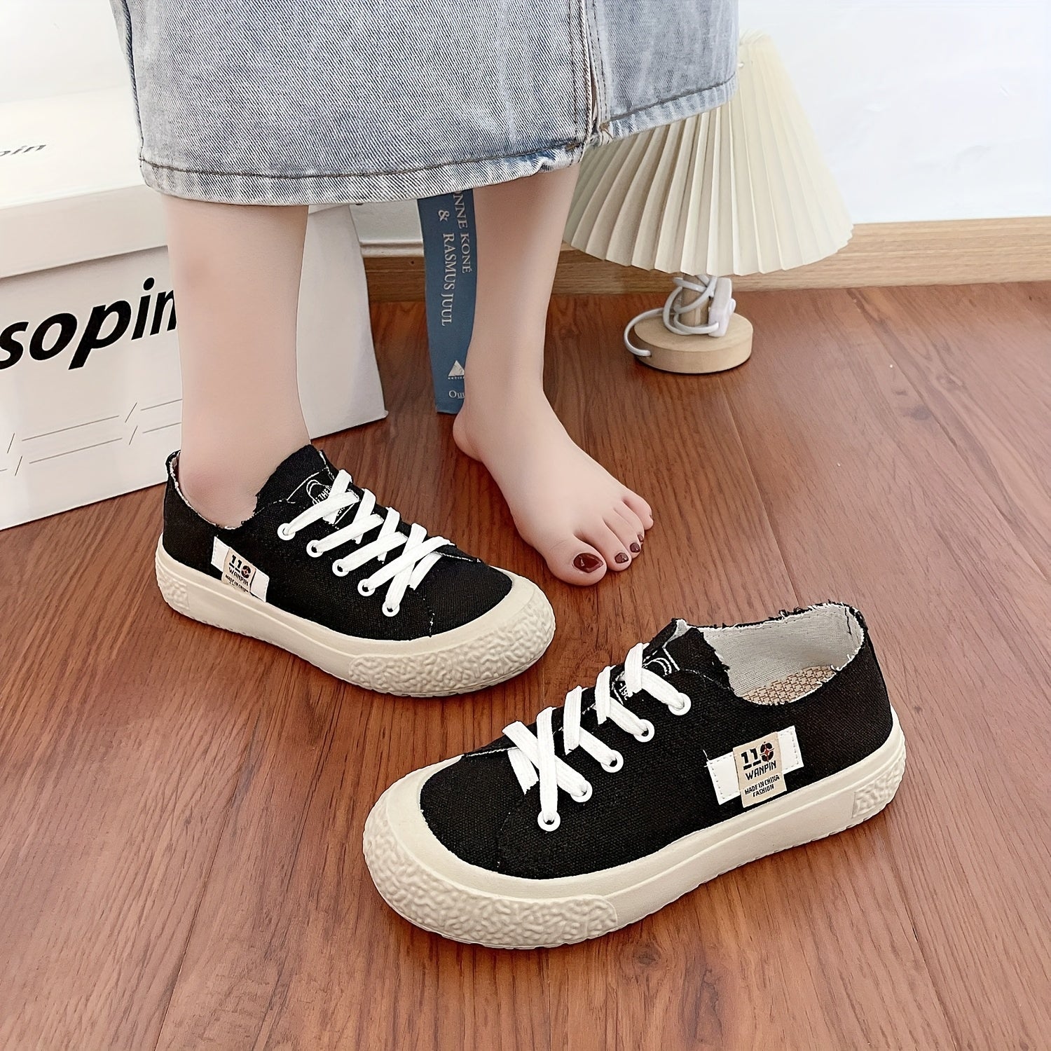 Women's Black And White Sneakers Soft Fabric Lightweight Rubber Sole